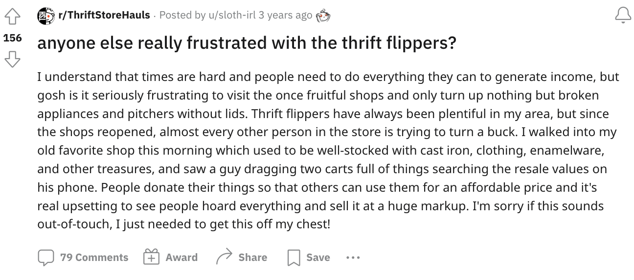 A thrifter who is fed up with thrift flippers