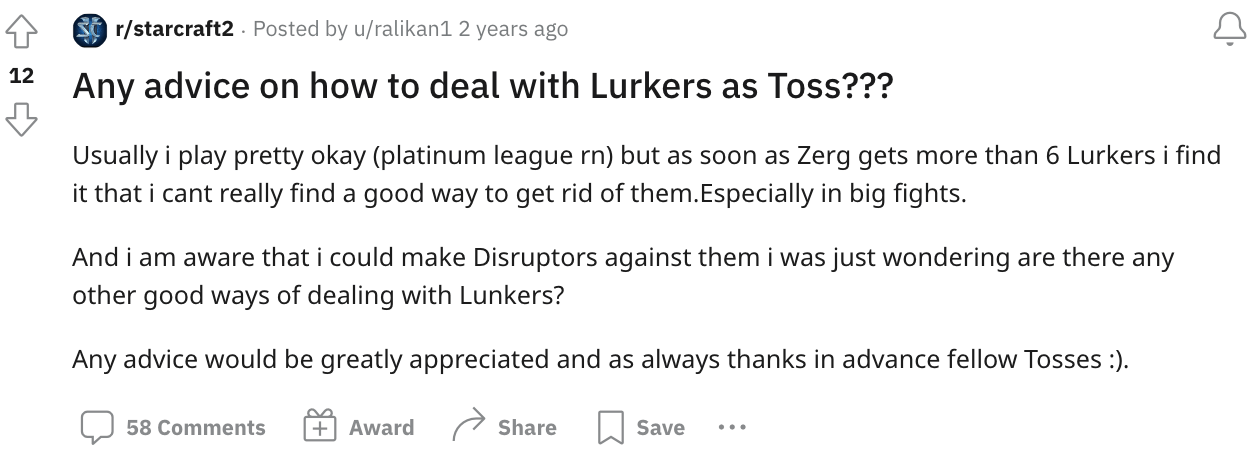 A Toss player asking for advice in the SC2 subreddit