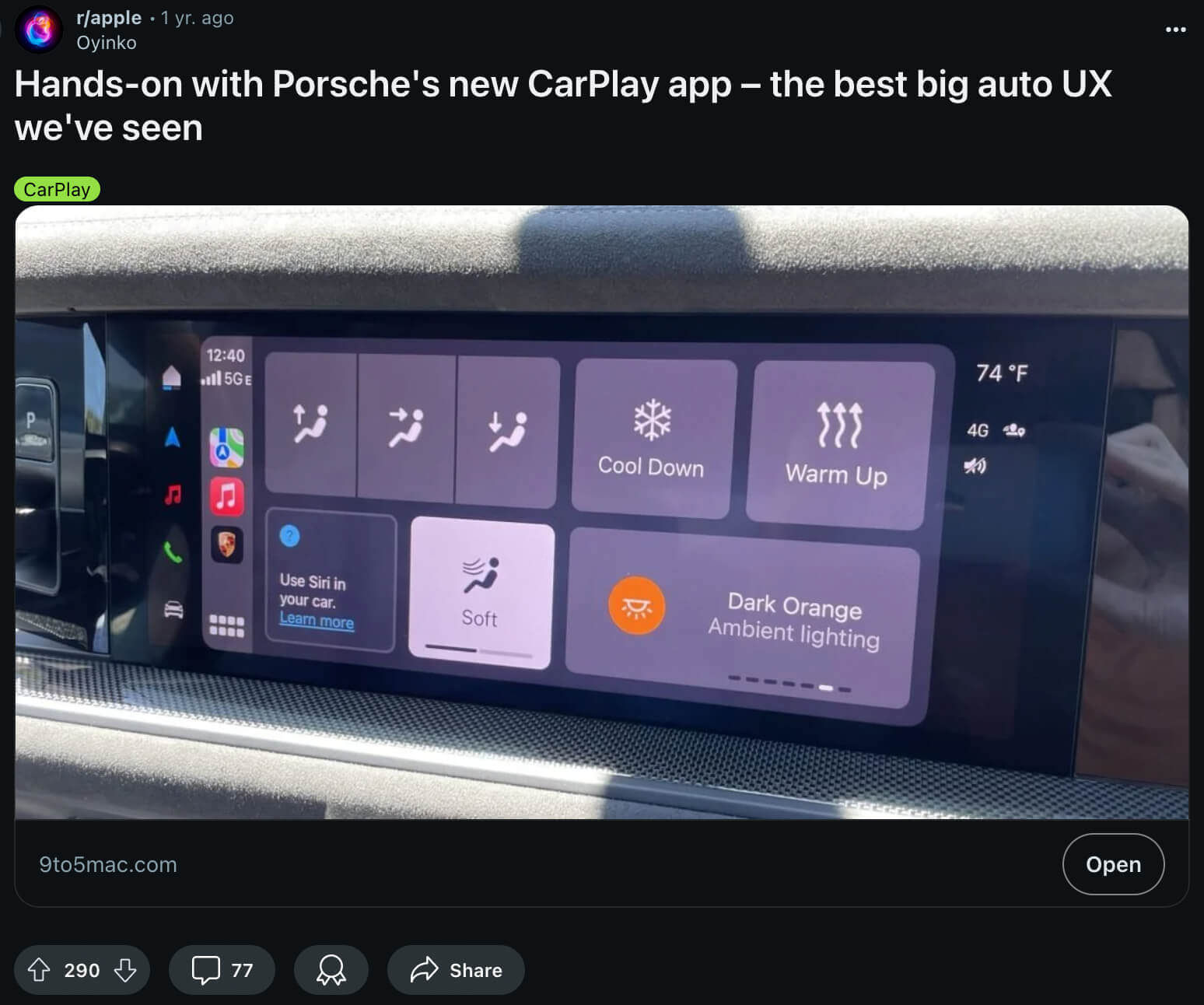 Redditor raving about the UX of Porsche&#039;s CarPlay app