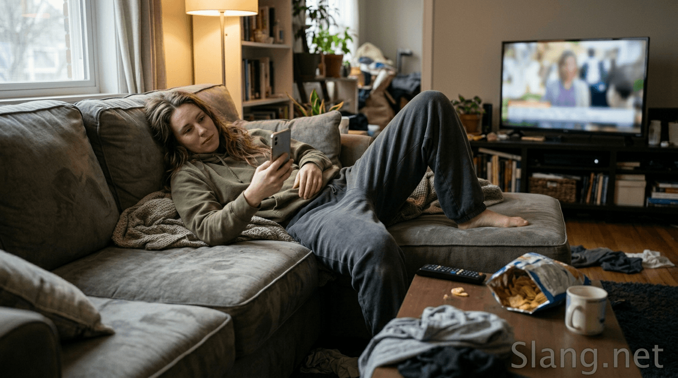 A woman veging on the couch