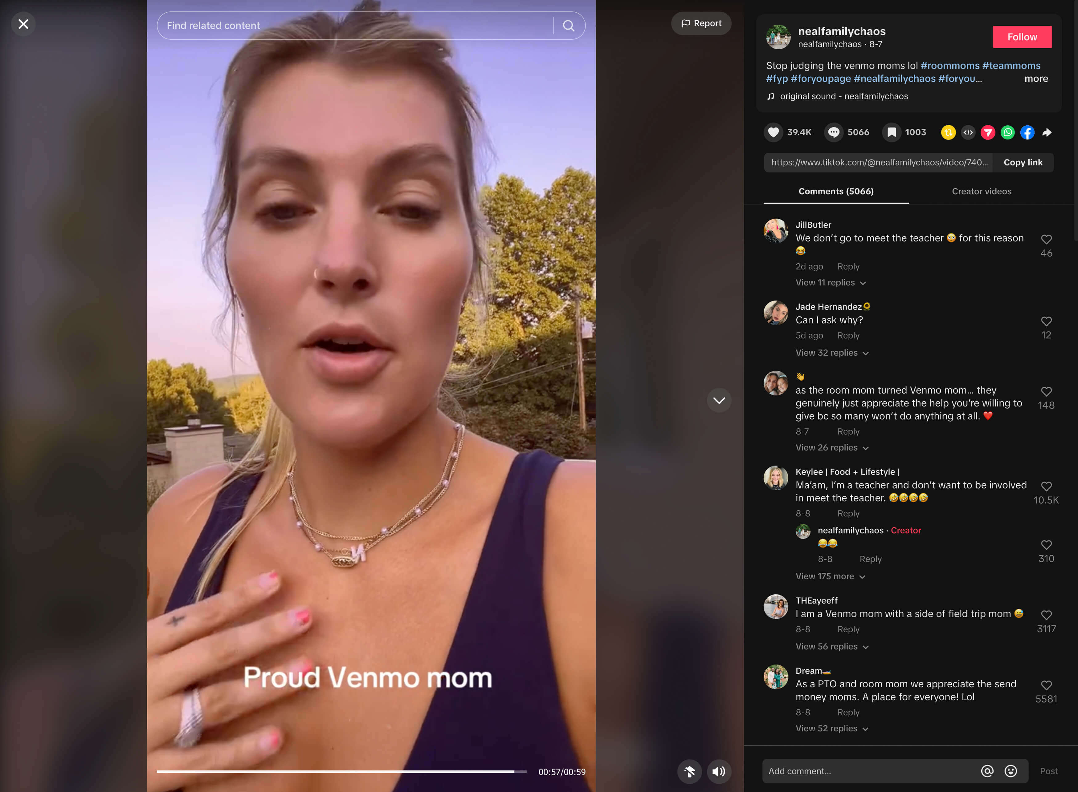 Casey Neal sharing a TikTok about being a Venmo mom