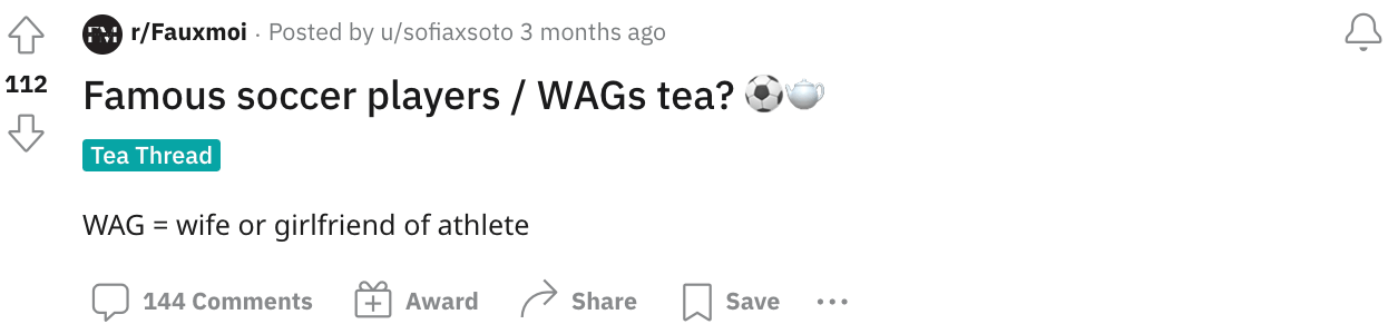 A Redditor explaining what WAGs means
