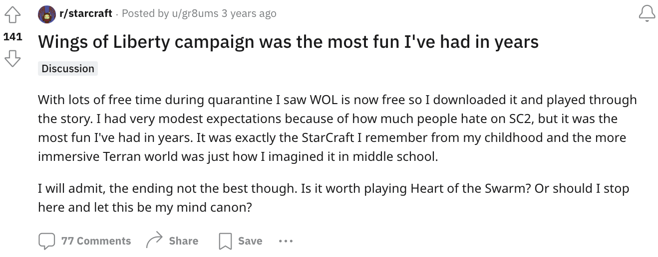 An SC2 player who recently played the WOL campaign