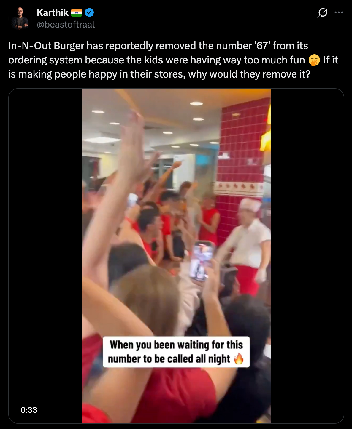 People at In 'n' Out going crazy for 67