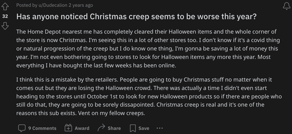 A Redditor's thoughts on Christmas creep