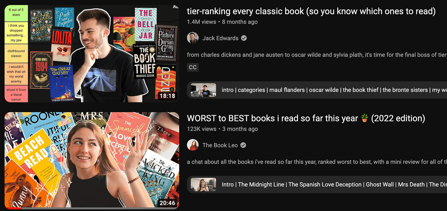 A snapshot of BookTube