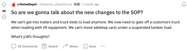 A Home Depot employee discussing some SOP changes